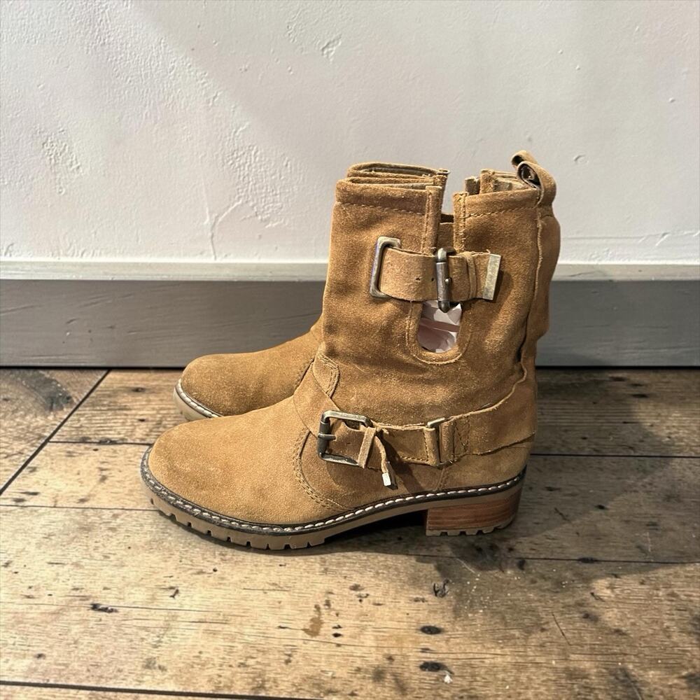 Zara tan suede moto biker boots Womens Shoe Size EU 36 US 6